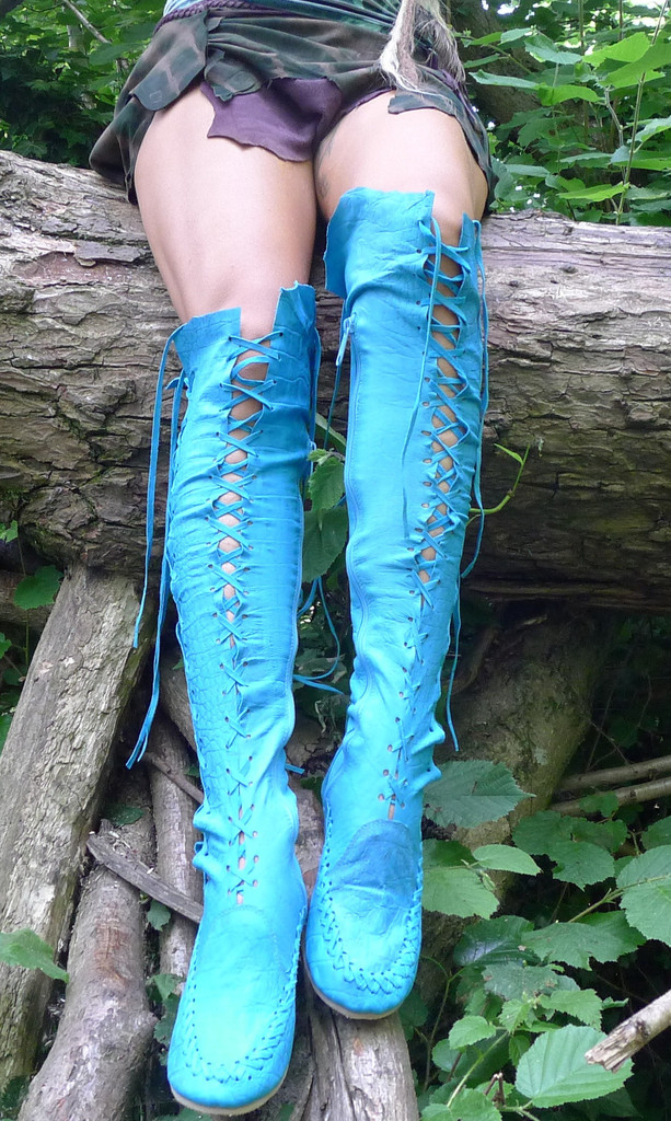 Turquoise Leather Knee High...