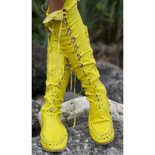 Bohemian Style Handmade Yellow Knee High Leather Boots