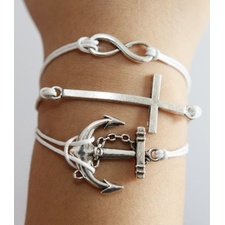 anchor, cross, infinity/karma silver bracelet. (all one bracelet, they connect at the clasp)