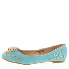 SK0307GH Blue Flat Aqua Flat Slide with Gold accents, Gold Skull