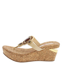 Farah Beige Wedge Beige Wedge Sandal with Beading and stones, cork base