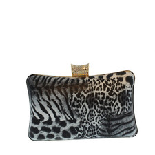 WIDE FASHION CLUTCH PURSE BLACK LEOPARD