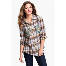 Mimi Chica Mixed Plaid Cutout Back Shirt (Juniors) | Nordstrom