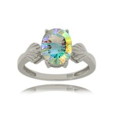 Sea Mist Topaz Ring in Sterling Silver Seashell Band - Oval Radiant Stone