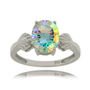 Sea Mist Topaz Ring in Sterling Silver Seashell Band - Oval Radiant Stone