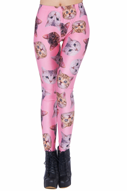 Cats' Heads Print Pink Legg...