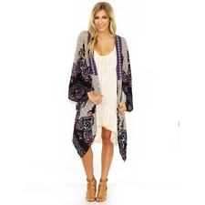 West Coast Wardrobe Bohemian Fireworks Kimono in Taupe/Black
