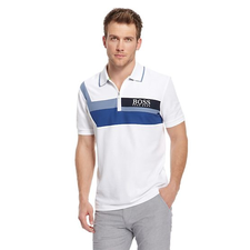 BOSS Green Polo Shirt, Modern Fit Cotton Blend 'Pierich Pro', White