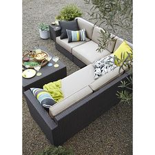 Ventura Modular Right Arm Loveseat with Sunbrella® Stone Cushions in Outdoor Sectionals | Crate and Barrel