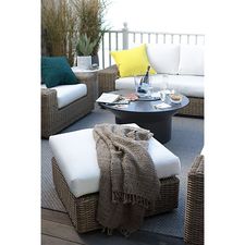 Newport Ottoman with Sunbrella® White Sand Cushion in Outdoor Sectionals | Crate and Barrel