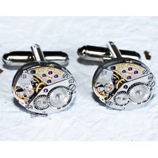 Longines Men Steampunk Cufflinks - Luxury Swiss Vintage Watch Movement