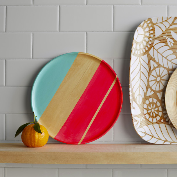 Pastel Wood Plate Pink/Seafoam