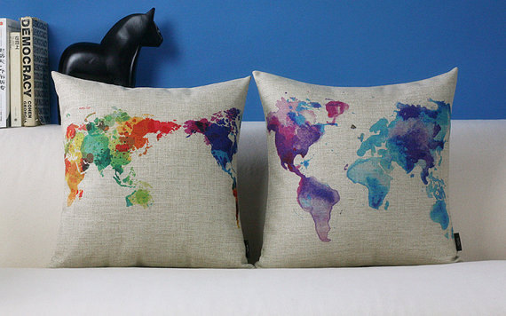 Colorful World Map Pillow C...