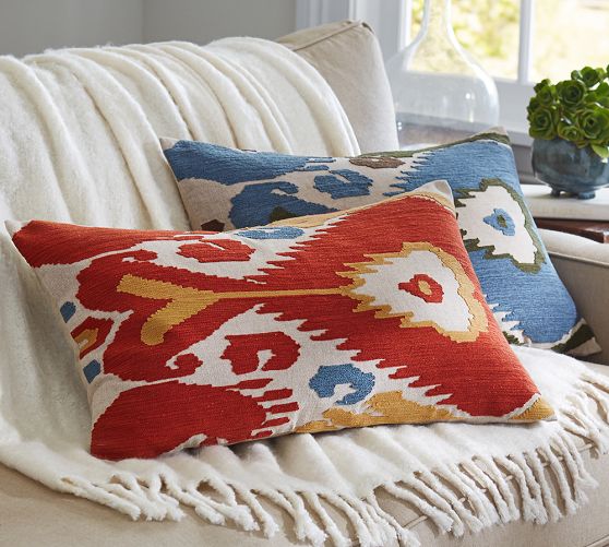 Ikat Embroidered Lumbar Pil...