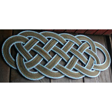 39 X 15 Rope Rug Doormat Natural Outlined with Blue Reclaimed Re-purposed Alaska Fishing Line