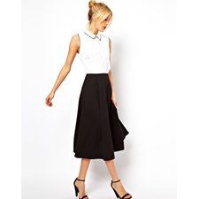Image 1 of ASOS Midi Skirt with Stitch Waist Detail