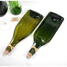 Whimsical Swirls Dark Green Molded Wine Bottle Serving Tray or Spoon Rest with Cork- Recycled Eco-Friendly