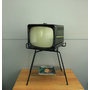 1950s Atomic TV Stand. Black Metal. Adjustable Swivel Top. Eames Era.
