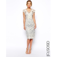 Image 1 of ASOS TALL Premium Pencil Dress With Seashell Scallop Lace