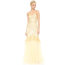 Notte by Marchesa Strapless Metallic Lace Mermaid Gown