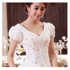 Elegant Mega Sleeves Crystal Hanging Ball Wedding Gown