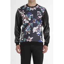 Faux Leather Sleeve Crewneck Sweatshirt - Elwood - Sweatshirts : JackThreads