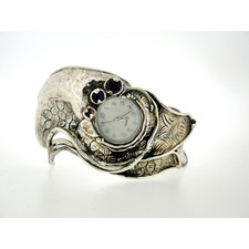 Handcrafted 925 Sterling Silver Watch, Abstract Style, Cuff Bracelet, With semi Precious Stones Inlaid, Stainless Steel Clock, Unique Design