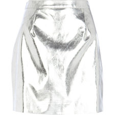 Silver metallic leather-look mini skirt