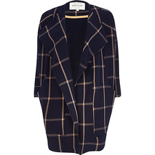Navy check oversized waterfall coat