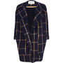 Navy check oversized waterfall coat