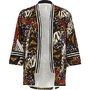 Black tribal print embellished kimono