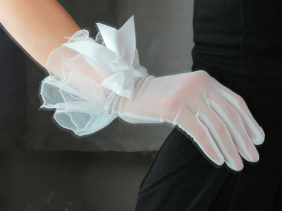 Gauze Gloves White  with bo...