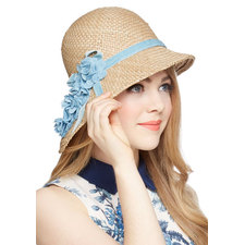 Pure Edith Hat in Blue - Tan, Blue, Solid, Flower, Daytime Party, Best, Variation, Vintage Inspired, 20s, 30s, Spring, Summer, Woven, Press Placement