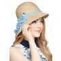 Pure Edith Hat in Blue - Tan, Blue, Solid, Flower, Daytime Party, Best, Variation, Vintage Inspired, 20s, 30s, Spring, Summer, Woven, Press Placement