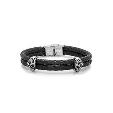 The Roped Skulls Double Bracelet in Black & Steel