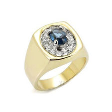 Ion Gold Plated Aqua and Clear CZ Men's Ring