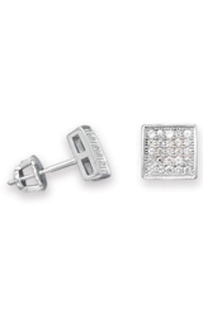 Rhodium Plated Square Pave ...