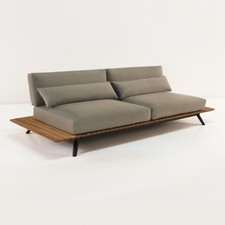 teak sofa taupe cushions