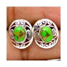 Handmade 925 sterling silver Gemstone Green Copper Turquoise Stud