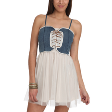 Denim Tulle 2fer Dress - Casual Dresses