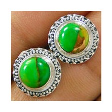 Handmade 925 sterling silver Gemstone Green Copper Turquoise Stud