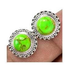 Unique 925 sterling silver Gemstone Green Copper Turquoise Stud