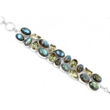 Genuine 925 sterling silver Labradorite And Green Amethyst Gemstone Cluster Bracelet