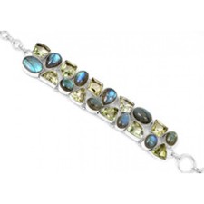 Handmade 925 sterling silver Labradorite And Green Amethyst Gemstone Cluster Bracelet