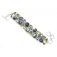 Handmade 925 sterling silver Labradorite And Green Amethyst Gemstone Cluster Bracelet