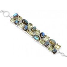 Handmade 925 sterling silver Labradorite And Green Amethyst Gemstone Cluster Bracelet
