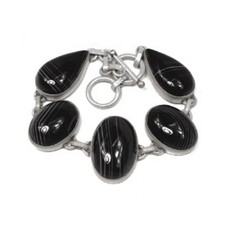 Handmade 925 Sterling Silver Banded Agate Bracelet