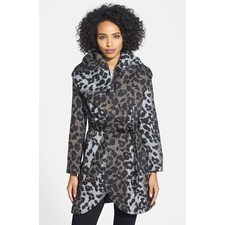 T Tahari Leopard Print Wool Blend Wrap Coat | Nordstrom