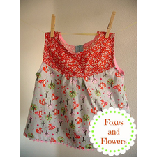 2T-3T Girl's Cotton Shirt  Handmade Ready to Ship-Fox and Flowers