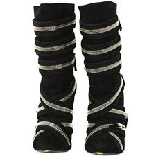 Giuseppe Zanotti Balmain Black Suede Multi Zipper Bootie Boots rt.$1,995 sz.36.5